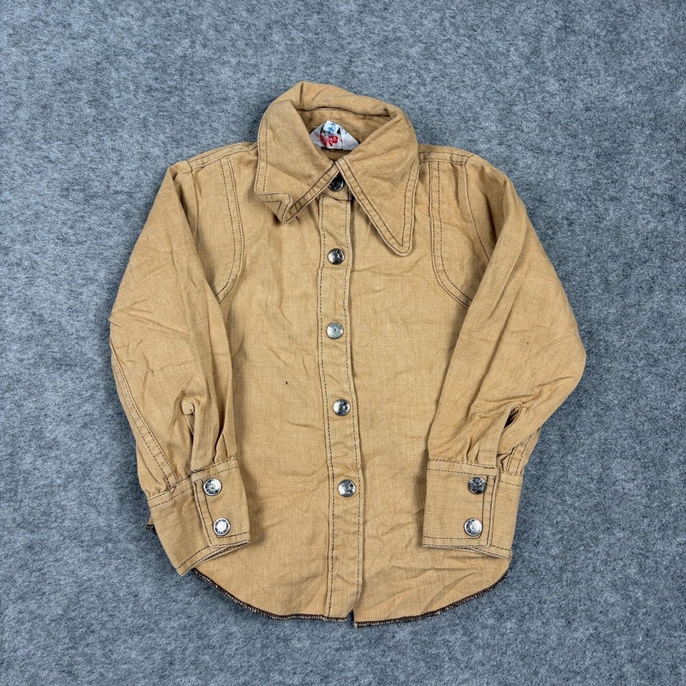 Mitey Miss Button Up Shirt‎ Girls Size 5 Tan Vintage Western Denim Long Sleeve